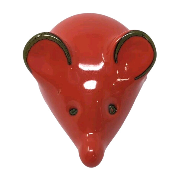 Red Ceramic Mouse Collectible Kitchen Decor Farmhouse Made in Italy Tiny Flaw - Picture 1 of 11